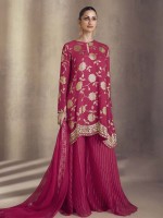 Deep Pink Real Georgette Sharara Suit